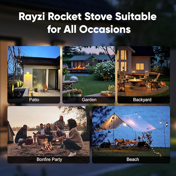 Rayzi New Rocket Stove 58 Inch, Smokeless Wood Pellet Patio Heater, Wood Pellet Fire Pits for Outside, Portable Pellet Heater for Patio/Garden/Backyard/Outside Restaurant/Bonfire Party/Beach