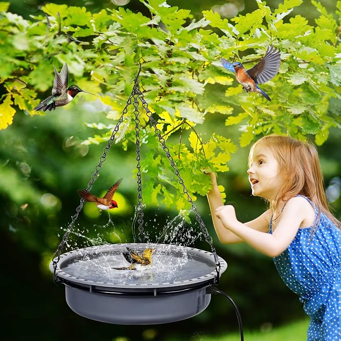 Saillong Bird Baths for Outdoors, Bird Bath Bowl Water Feeder Outdoor for Hummingbirds for Garden Yard Patio Lawn, Ideal for Attracting Birds (Handing Style)