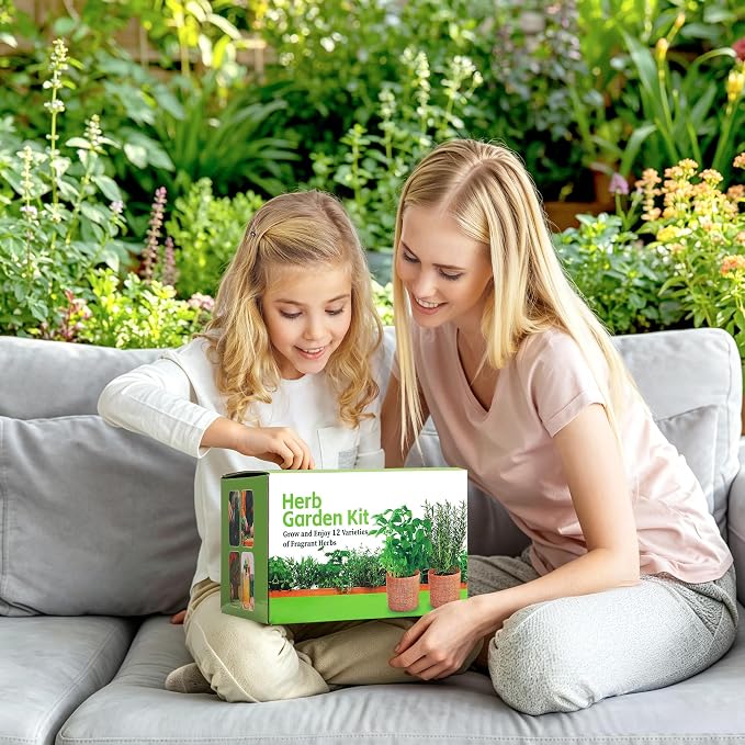 12 Herb Garden Kit - Indoor Herbs Seeds Growing Kit Gardening Gift Birthday Housewarming Christmas Gift for Women Her Men, Complete Starter Set for Beginner