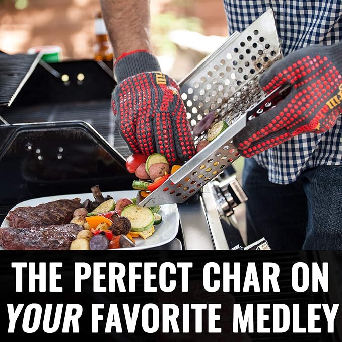 Grillaholics Grill Basket for Outdoor Grill - Durable Premium Stainless Steel Vegetable Grill Basket - XL Family Size BBQ Grill Basket - Perfect Grilling Accessories for Veggies, Fish, Shrimp & Kebabs | Family-Sized | Dishwasher Safe | Stainless Steel ...