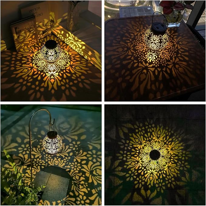 2 Pack Solar Lanterns Outdoor Gifts, IP44 Waterproof Hanging Solar Lights Decor Lamp for Garden, Patio, Pathway, Yard, Porch (Classic Black Flower)