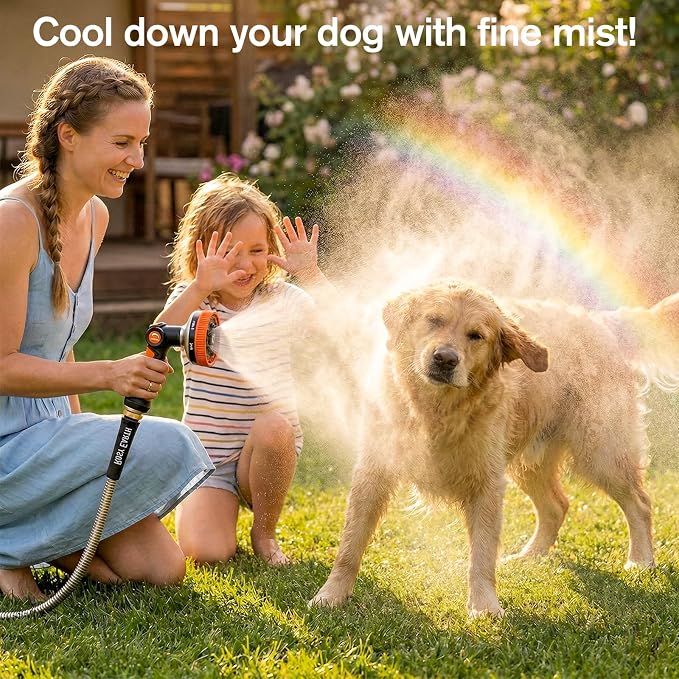 Rosy Earth 25ft Stainless Steel Garden Hose, Heavy Duty Metal Water Hose with 8 Functional Ultra-Wide Nozzle, No-Kink Outdoor Hoses Flexible Tough Water Hose Sprayer for Yard, RV