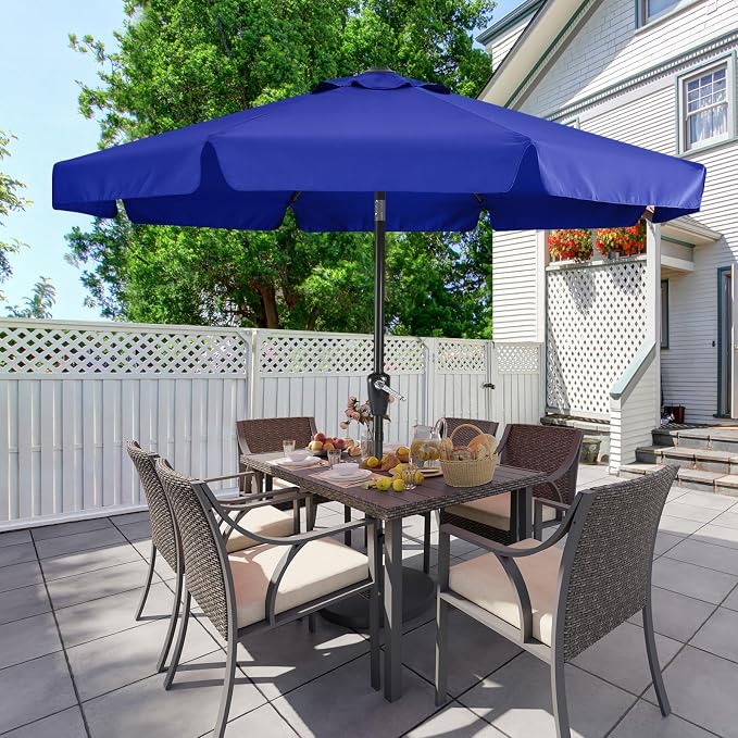 MASTERCANOPY 10ft Patio Umbrella with Valance, Crank and Tilt – 8 Ribs Outdoor Market Umbrella, UV/Fade Resistant, Waterproof Canopy with Wind Vent for Garden, Deck, Backyard, Pool (Blue)