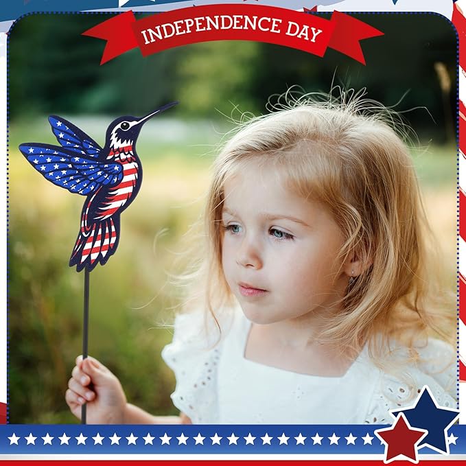 Pickmesh 6 Pcs 12" H 4th of July Outdoor Decor Patriotic Yard Decor Red White Blue Garden Stake Metal Yard Sign 250th Anniversary USA Flag Eagle American for Outdoor Independence Day Decoration