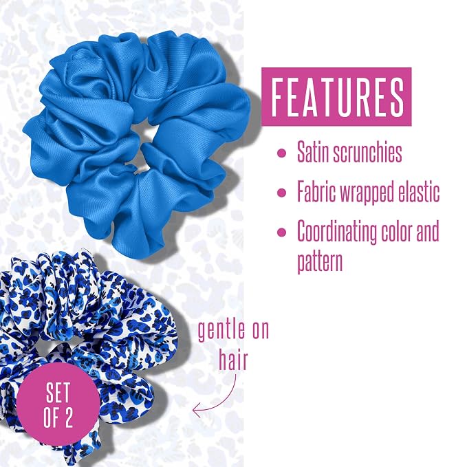 Lilly Pulitzer Large Scrunchie Set, 2-Pack Satin Scrunchies, Cute Hair Ties for Women and Girls, Twisted Up/Abaco Blue