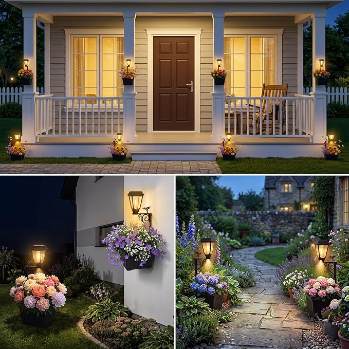 btfarm 1 Pack 18.5" H Small Solar Lamp Post with Planter Dual-Sided Lighting, 2 in 1 Flower Pots Wall Mount/Freestanding, Waterproof Decorative Planter Lamp for Porch Garden Front Door, Warm White