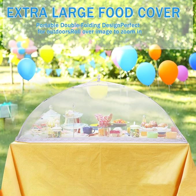JULBEAR 4 Pcs Extra Large Mesh Food Cover Tent Umbrella for Outside Parties | Mesh Netting, Picnics Outdoor BBQs, Collapsible Reusable Food Covers for Outside, 1 Pcs 40"x24", 3 Pcs 17"x17" Food Nets