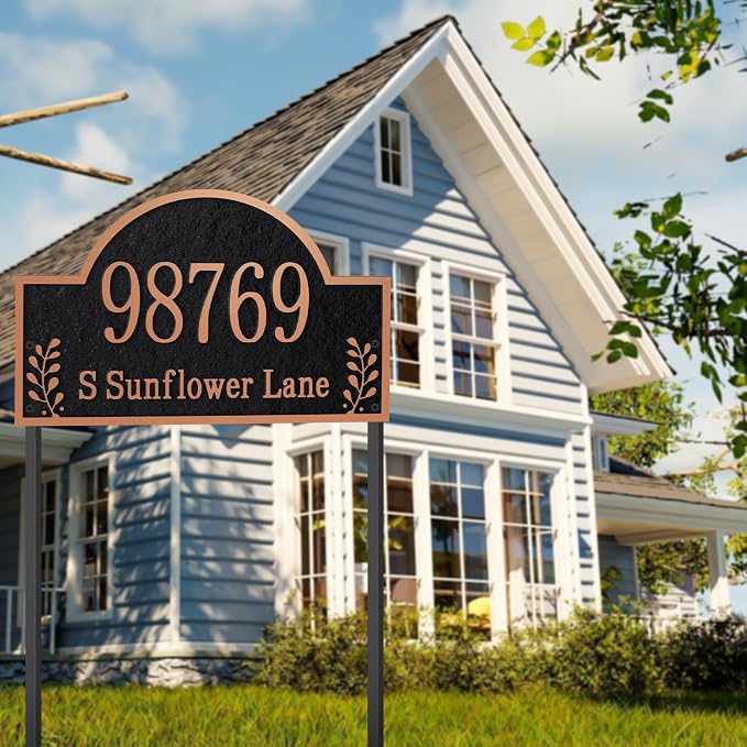 Customizable Address Sign - LAWN MOUNTED Plaque Outdoor House Number for Home,Outside Street Name Garden Décor Arched Style 6