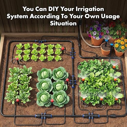 Drip Irrigation System 230FT Quick-Connect Drip Irrigation Kit, Automatic Garden Watering System with 1/4" & 1/2",Adjustable Nozzles & Sprinklers for Garden, Greenhouse, Lawn, Potted Plants