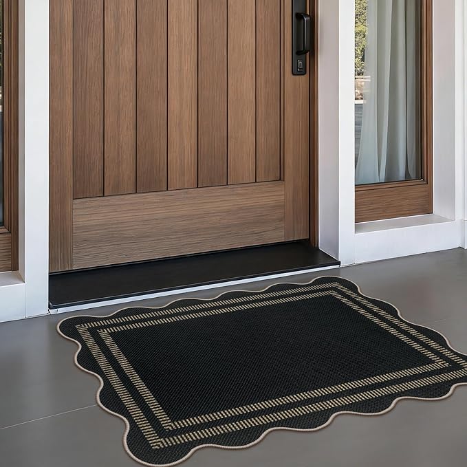 Easy Jute Outdoor Mats for Front Door, 2x3 Small Washable Kitchen Rugs, Farmhouse Black Throw Rug Non Slip Indoor Outdoor Carpet for Porch Entryway Foyer
