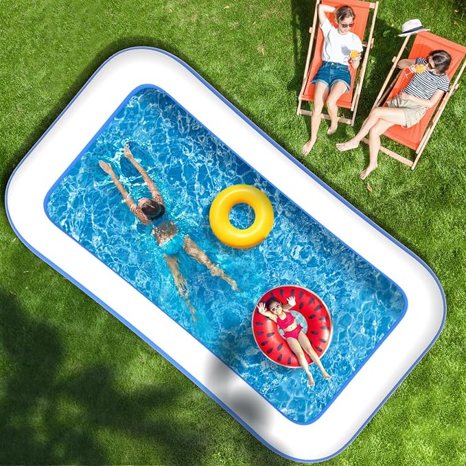 Large Inflatable Pool for Adults Kids, 130" X 72" X 22" Blow-up Pools Inflatable Swimming Pool with Pump, 2026 Oversized Thickened Family Inflatable Kiddie Pool for Backyard Garden Summer Outdoor