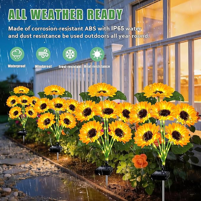 6 Pack with 36 Sunflower Lights,Solar Lights Outdoor Garden Decor,Solar Flowers Lights Waterproof,Sunflowers Birthday Gifts for Mom Women Grandma,Decorative Stakes Lights for Landscape Yard Patio Lawn