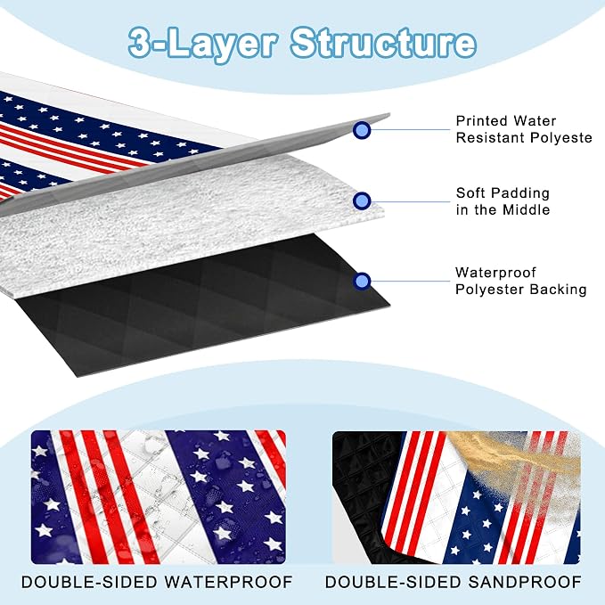 Poedist Extra Large Patriotic Picnic Blanket Waterproof,60"x 80"Foldable Machine Washable Beach Blanket,Outdoor Blanket for 6-8 Adults,Suitable for Indoor Crawling,Park Beach,Camping,Hiking,Travel