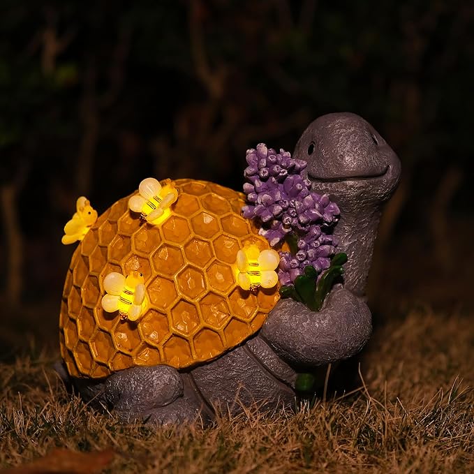Solar Garden Outdoor Turtle Statues Yard Resin Decoration Gift Handmade Housewarming Gift for Patio Yard Lawn Waterproof Cracking