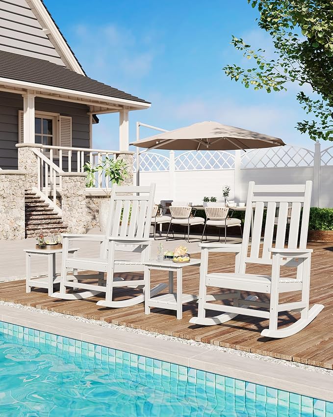 GarveeLife Outdoor Side Table 2-Tier, 18 in HDPE All Weather Resistant Patio Side Tables for Outside, End Table for Patio Pool Deck Indoor Backyard, White