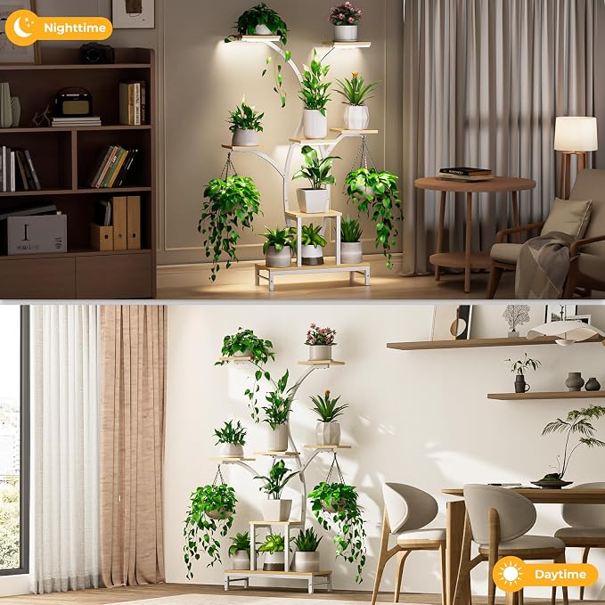 Plant Stand Indoor with Grow Lights - 7 Tiered Metal Corner Shelf for Multiple Plants, 62" Corner Plant Stand for Indoor Plants, Tree-Shaped Plant Rack for Home, Living Room, Office & Patio Decor