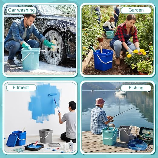 Mumufy 3 Pcs 3.5 Gallon Square Food Grade Bucket with Lid Square Bucket Pail Plastic Handles for Long Term Food Storage, Camping, Fishing, Home Organization Easy Stack and Store (Aqua,Gray,Blue)