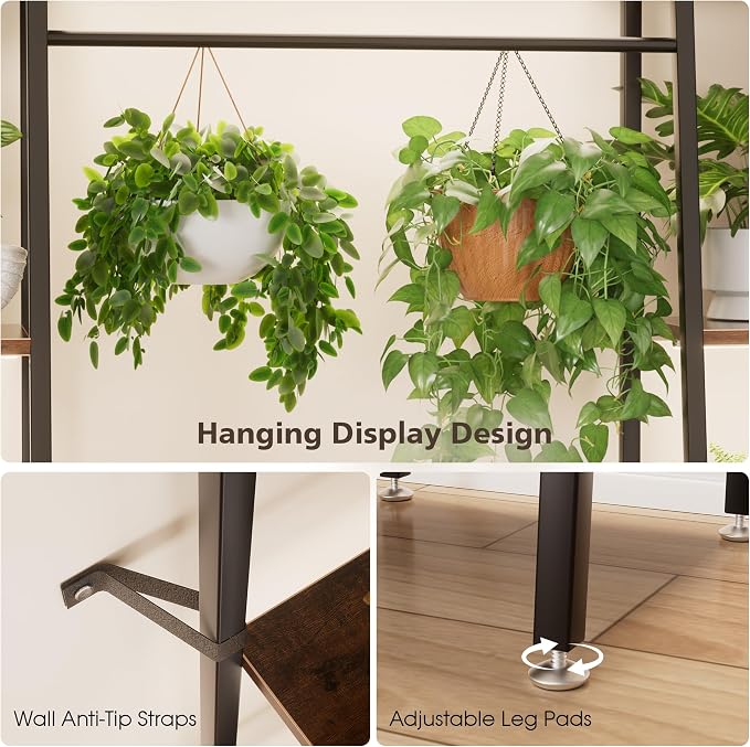 BACEKOLL Plant Stand Indoor with Grow Lights, 6 Tiered Metal Plant Shelf, 55" Large Plant Stand for Indoor Plants Multiple, Corner Plant Holder Display Shelf, Tall Plant Rack for Living Room, Patio
