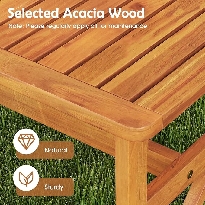 HAPPYGRILL Acacia Wood Outdoor Bench for 2-3 People, Patio Bench with Slatted Seat & X-Shaped Frame, for Porch Garden Backyard and Park (1)