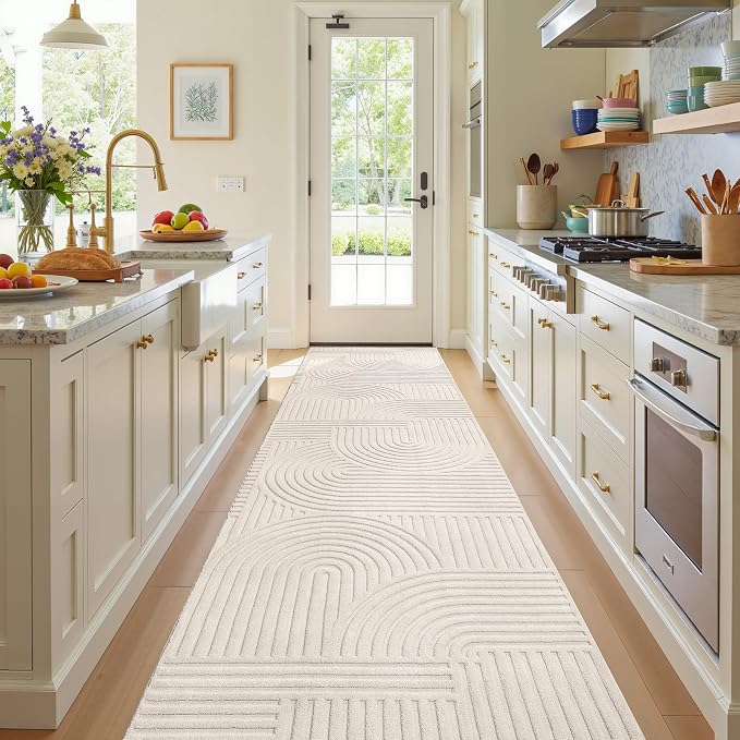 Pauwer 3x12 Area Rugs for Living Room, Modern Non Slip Washable Rug, Beige | Arch Pattern, Soft Fluffy, Neutral, Boho Accent, Solid Color Floor Carpet, For Kids Room Dining Room Nursery Entryway