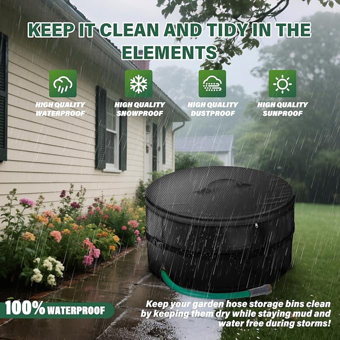 Garden Hose Storage Pot Cover, Protective All-Weather Shield Against Sun/Rain/Snow/Sandstorms – Extends Life of Hose Storage Pot & Hose(Cover Only)