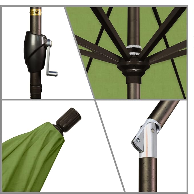 California Umbrella 9' Round Aluminum Market Umbrella, Crank Lift, Push Button Tilt, Bronze Pole