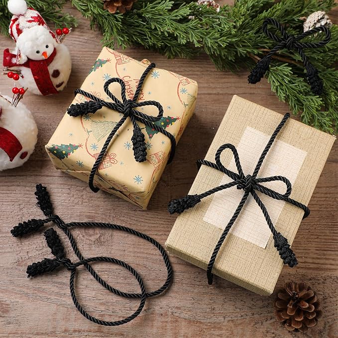 Riakrum 20 Pcs Christmas 20 Inches and 16 Inches Set Decorative Garland Twist Ties Garland Decor for Xmas Holiday Lights Bannisters Stairways Railings (Black)