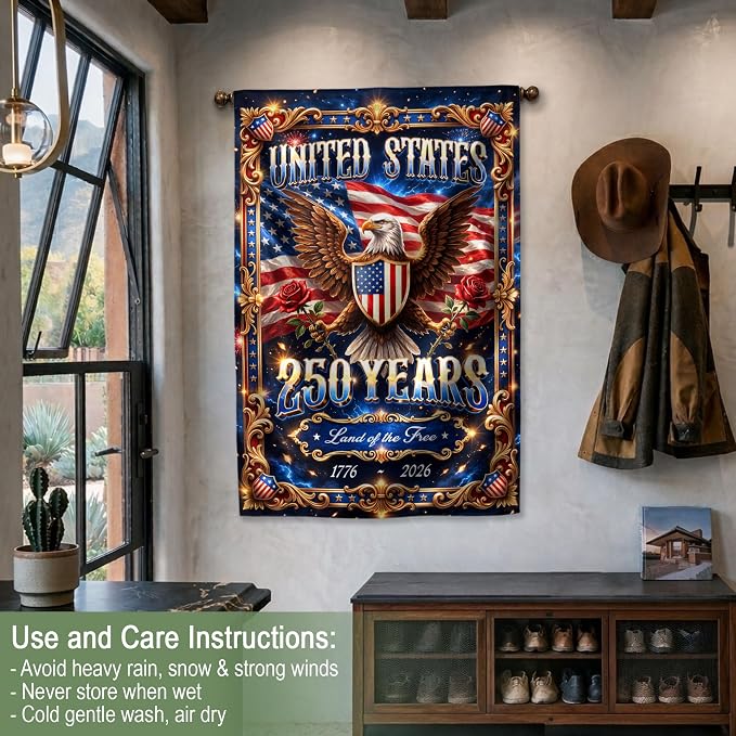 250 Years America Garden Flag, 250th Anniversary Usa Flag, American 250th Anniversary Patriotic Design, Garden Flags For Outside, Land of The Free 1 (30x40 Inch)