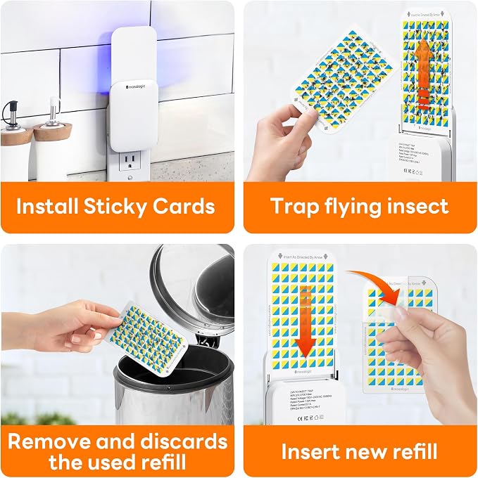 Mosalogic Indoor Fruit Fly Traps Smart Gnat Trap for House Indoor with Motion Sensor Night Light-3 Modes,Silent,600 Sqft Coverage,Catches Fruit Flies,Gnats,Moth, 1 Device with 5 Refills White