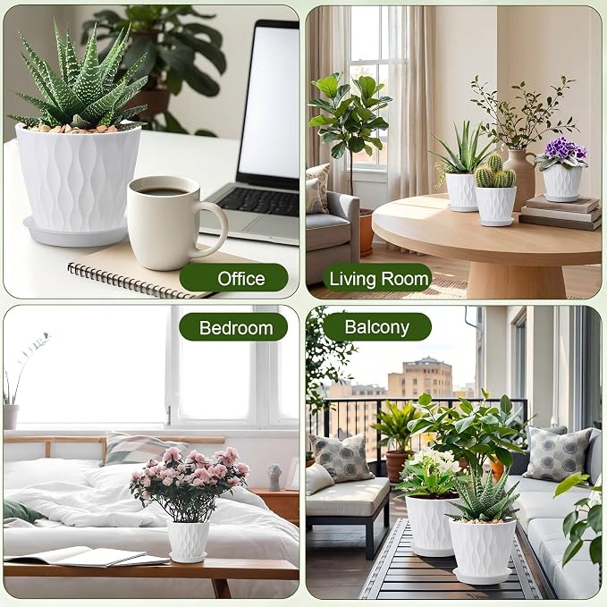 48 Pack 4 Inch Plant Pots Bulk Small Pots for Succulents Waffle Texture Plastic Planter with Drainage Holes and Saucers for Indoor Outdoor Plants Flowers, Seedlings (White)