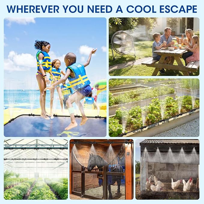 75FT Misters for Outside Patio – Outdoor Misting Cooling System with 20 Brass Nozzles, 3/4" Adapter & Water Filter, Upgraded Pre-Assembled, Large Area Cooling for Garden, Patio, Pool, Backyard