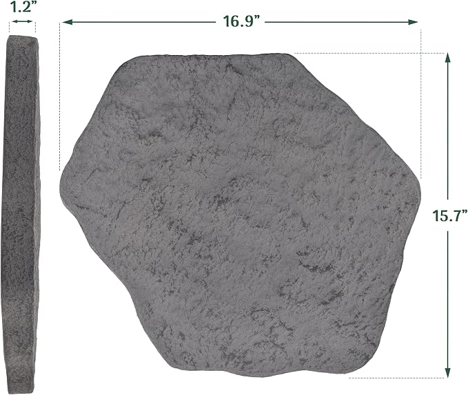 Arcadia Garden Products Set of 4, 16x17” Dark Gray Stepping Stone Fiberclay Pavers, Outdoor Garden Natural Repeatable Pattern Pathway, Faux Stone Decorative Landscaping Walkway