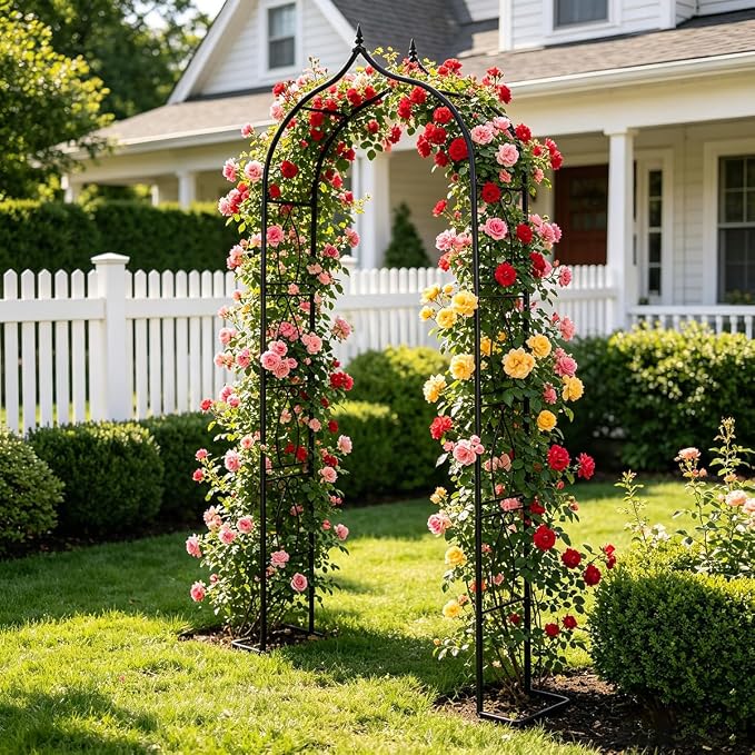 Metal Garden Arbors 93" Thickened Arch Trellis for Climbing Plants | Outdoor Arbor with Base Rustproof Metal Frame Trellises Yard Entrance Wedding Arched Backdrop Stand Party Event Decoration