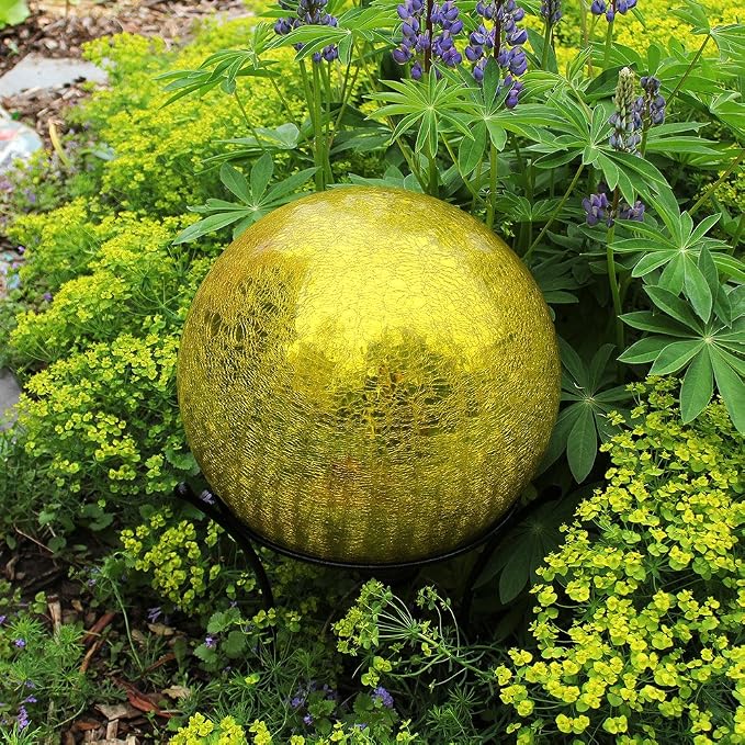Achla Designs 10-inch Crackle Gazing Globe, Lemon Drop