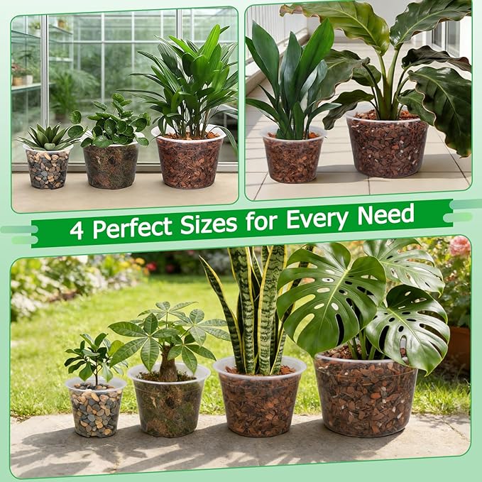 FUIJOL 10 Inch Large Clear Nursery Pots with Drainage, 5 Pack Clear Plastic Nursery Pots for Plants, Garden Seedling Starter Plant Pots for Succulents, Flower & Vegetable (10inch-5Pack)