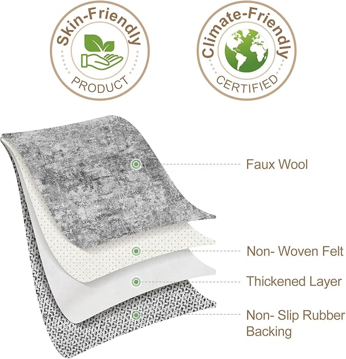 Nakagishi 10x12 Area Rugs Living Room: Washable Abstract Large Neutral Soft Rug Stain Resistant Modern Indoor Floor Non-Slip Carpet for Bedroom Nursery Kids Playroom Office Dining Room Dorm- Grey