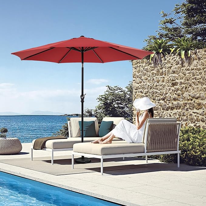 OLIXIS 9FT Patio Umbrella Outdoor, Patio Table Umbrella 9 Feet Sun Shade for Pool, Beach, Outside Umbrellas with Tilt and Crank Button & Sturdy Ribs Waterproof for Deck, Terrace and Restaurant