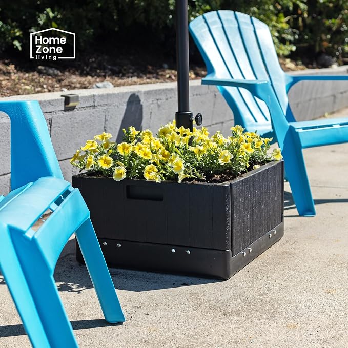Home Zone Living 119lbs 21" Square Heavy Duty Planter Umbrella Base, 11 Ft | Rolling Wheels & Water Weight Bag for Patio Pool Backyard, Convertible as Table or Planting Box, Supports Up to 11 Ft