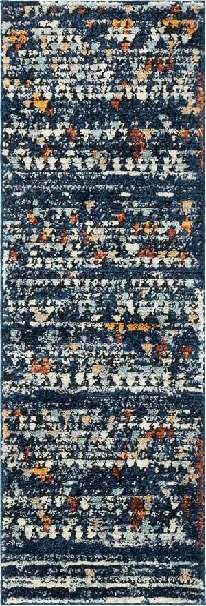 Unique Loom Morocco Collection Abstract Border, Diamond, Bohemian Area Rug (2' 2 x 6' 0 Runner, Navy Blue/Black)