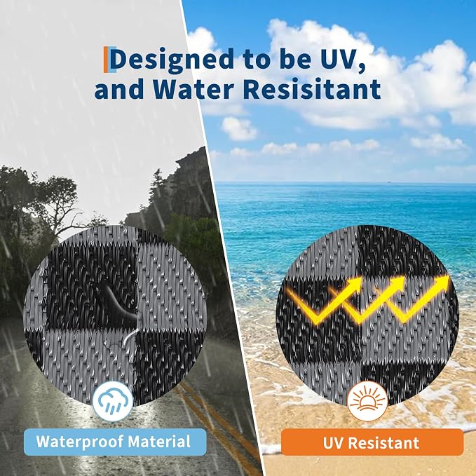 Outdoor Rug 8x10 Waterproof Patio Rugs Modern Geometric Border Reversible Mat Rv Foldable Plastic Straw Carpet for Travel Trailers, Deck, Picnic, Porch, Camper, Balcony, Beach,Black/Grey