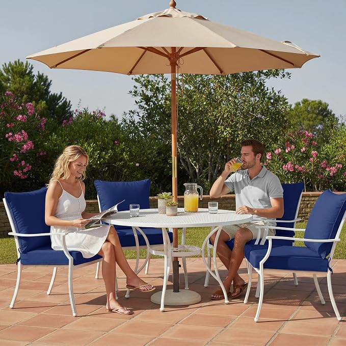 Summsun Outdoor Cushions for Patio Furniture 24 x 24 Inch, Double-Sided Waterproof Backrest and Deep Seat Cushion Set with Removable Cover, Navy, 1 Set