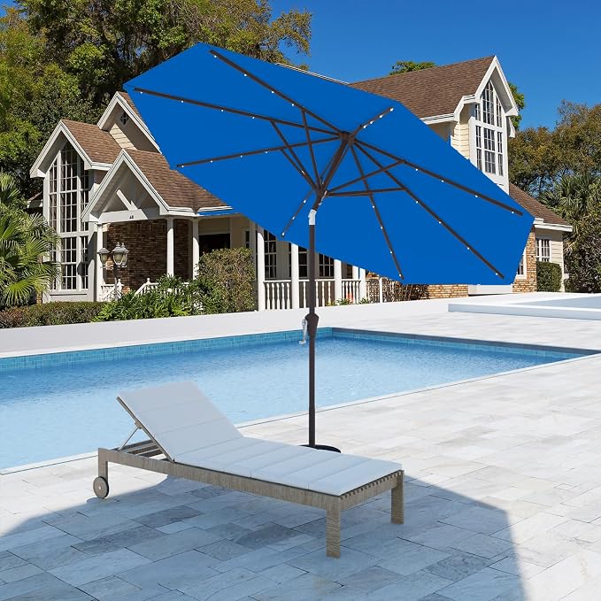 9FT Patio Umbrella with Solar Lights,Outdoor Market Umbrella with Tilt and Crank, LED Lighted Table Umbrella for Garden,Deck,Backyard,Pool,Beach (Royal blue)