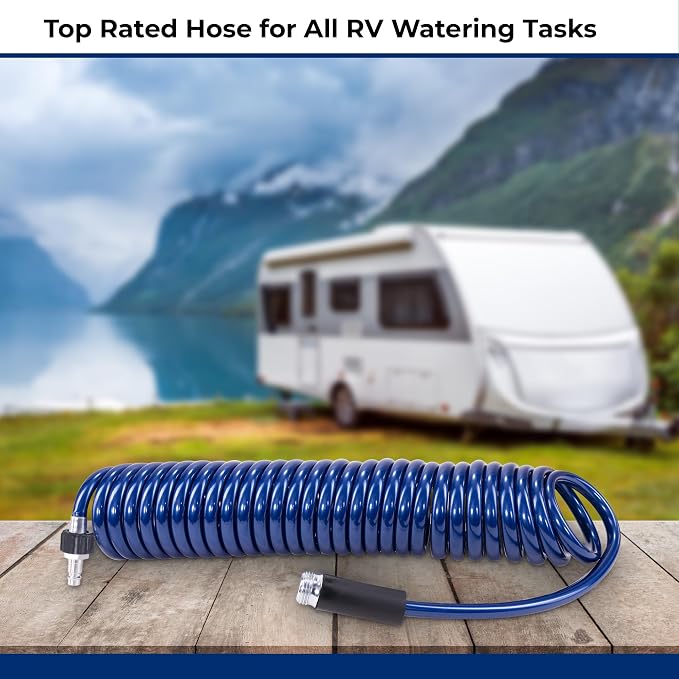SpringHose RV Premium Polyurethane Drinking Water Safe Coil Hose with Male Adapter Plug - Lightweight Recoil Garden Hose Retractable Blue Coil Garden Hose 3/8 in by 25-Foot Made in Canada