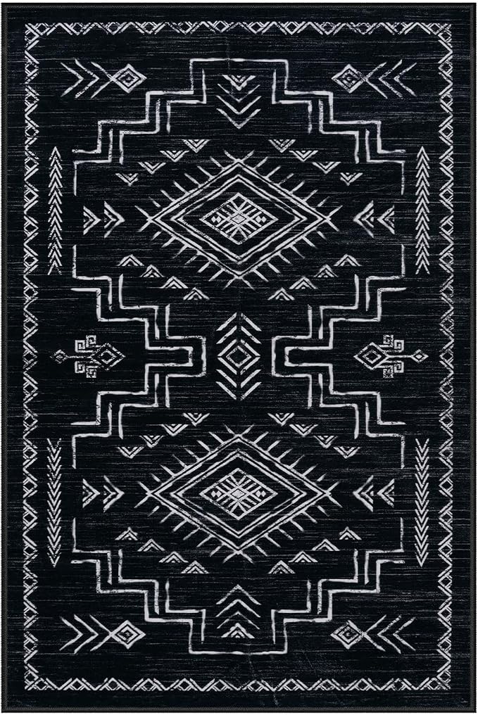STARUIA Entryway Rug 2x3 Western - Door Mat Indoor Entrance Washable Rug, Black Aztec Tribal Classic Boys Non-Slip Low Pile Throw Rugs for Entryway, Kitchen, Front Door Indoor Entrance(Black 2'x3')