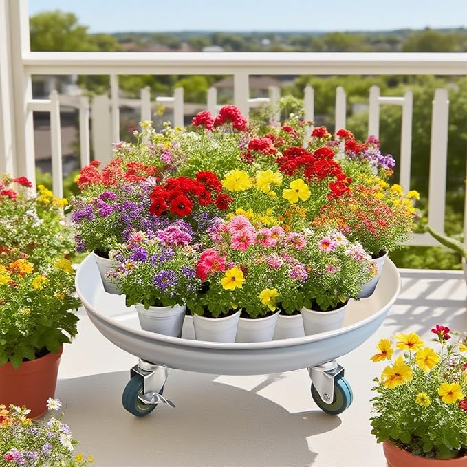 16 Inch Heavy Duty Plant Stand on Wheels, Round Plant Caddy with Wheels for Indoor & Outdoor Use, Metal Rolling Tray for Potted and Small Furniture (White 2Pcs)