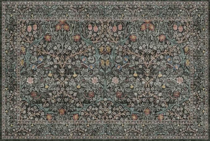 Dark Green Washable Entry Rug - Front Door Throw Rugs Indoor, Non-Slip Bathroom Small Rugs, Vintage Floral Thin Rug for Kitchen, Boho Entryway Décor (2x3 Dark Green)
