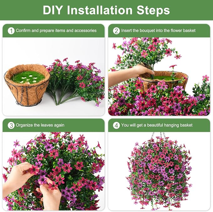 INQCMY Artificial Faux Hanging Flowers Plants Basket for Outdoor Outside Spring Summer Decoration,UV Resistant Fake Silk Daisy in Planter Resistant Look Real for Home Porch Balcony Patio Yard Decor
