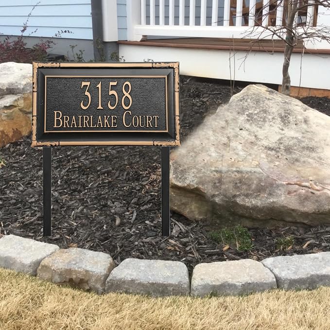 Address Sign Lawn Mounted - Custom House Number Plaque Sign with 2 Metal Stakes,House Address Numbers for Outside House,Yard,Garden,Grass,Ground,Drive Way,Lawn,4 Colors, 12''x 6''