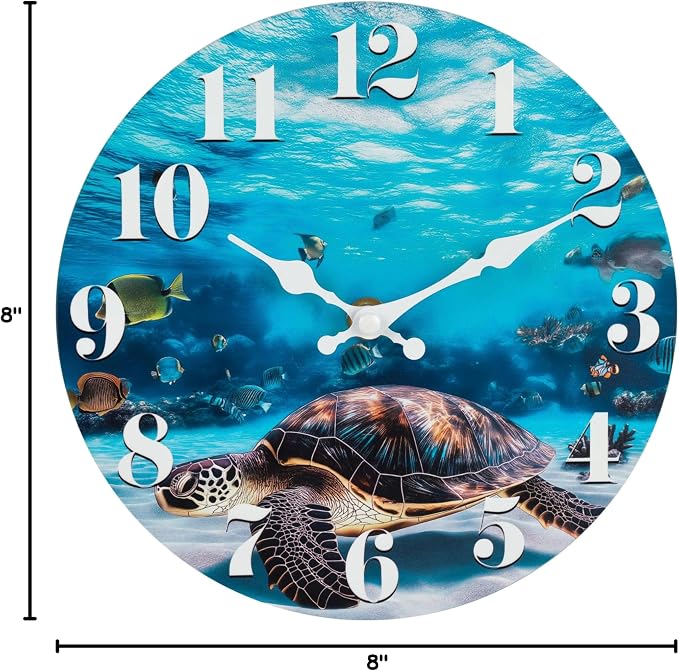 jomparis Wall Clock Battery Operated Ocean Turtle Theme Indoor Outdoor Waterproof Decor for Bathroom Pool Kitchen Paito (8 Inch,Blue)