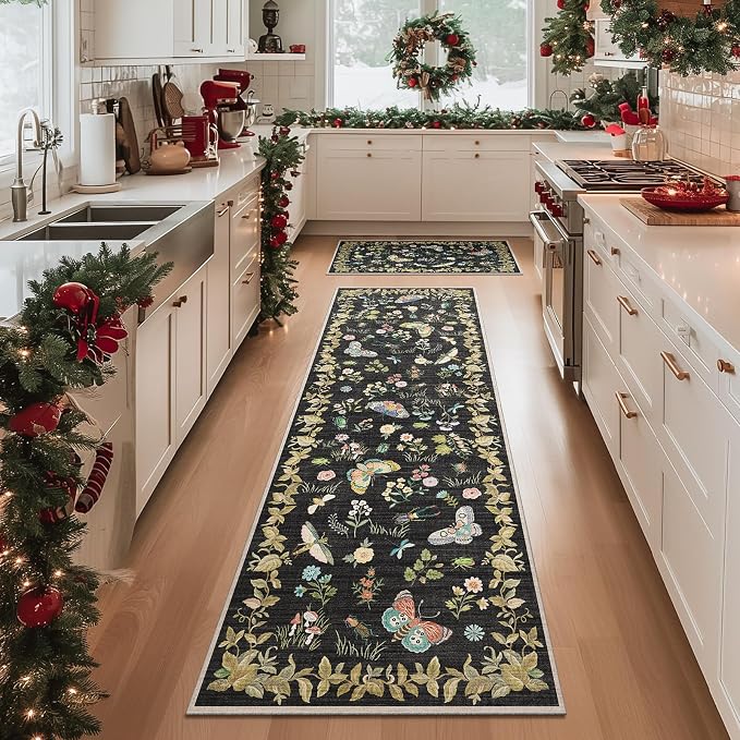 Washable Runners for Hallways Kitchen Rugs: 2'6"x8' Runner Rug Stain Resistant Non Slip Low Pile Soft Carpet Runners Rug for Bedroom Hallway Indoor Entryway Kitchen Laundry Room Farmhouse